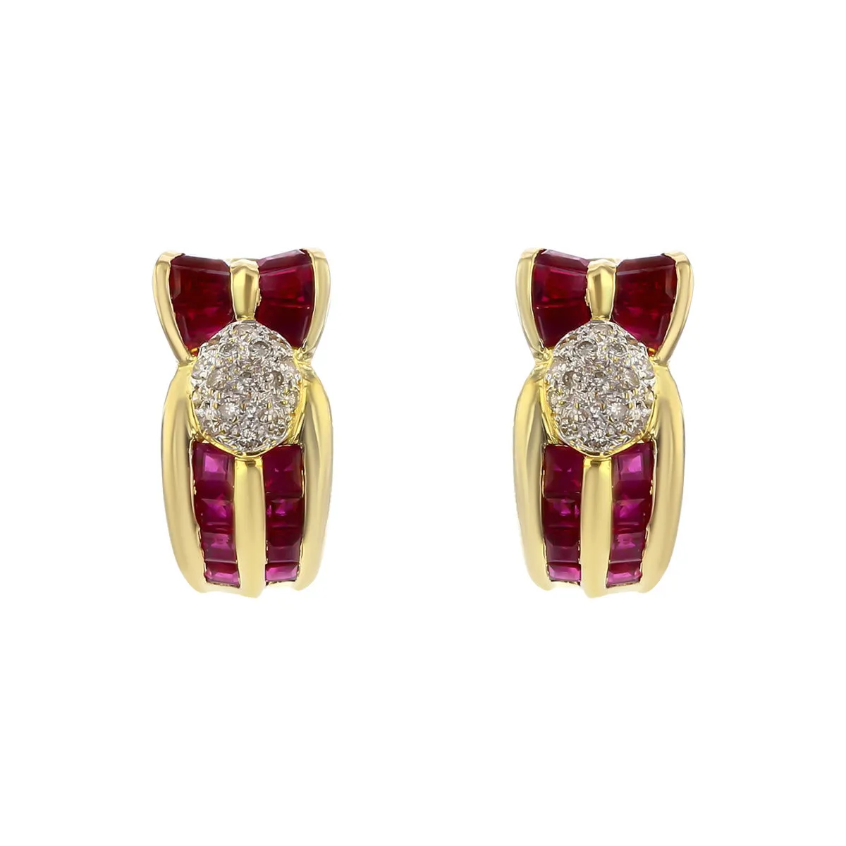 18K Yellow Gold Diamond and Ruby Clip Earrings