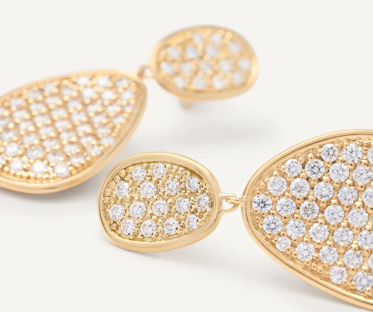 18K Yellow Gold Double Drop Pavé Diamond Earrings