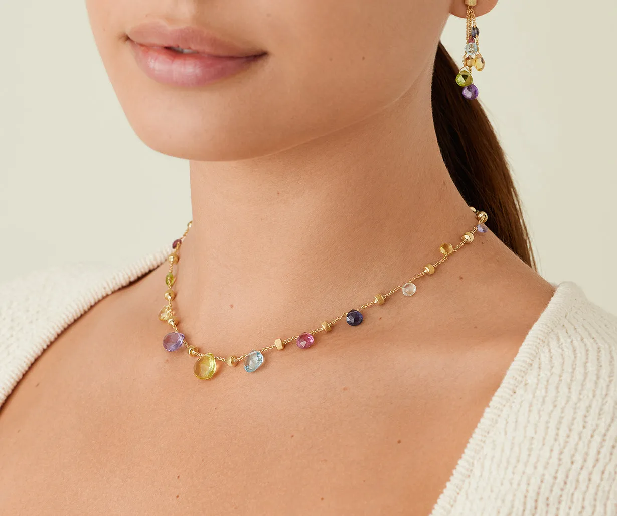 18K Yellow Gold Gemstone Graduated Necklace