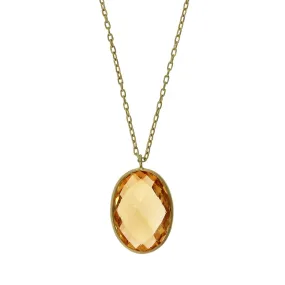 18K Yellow Gold Oval Citrine Necklace Pendant