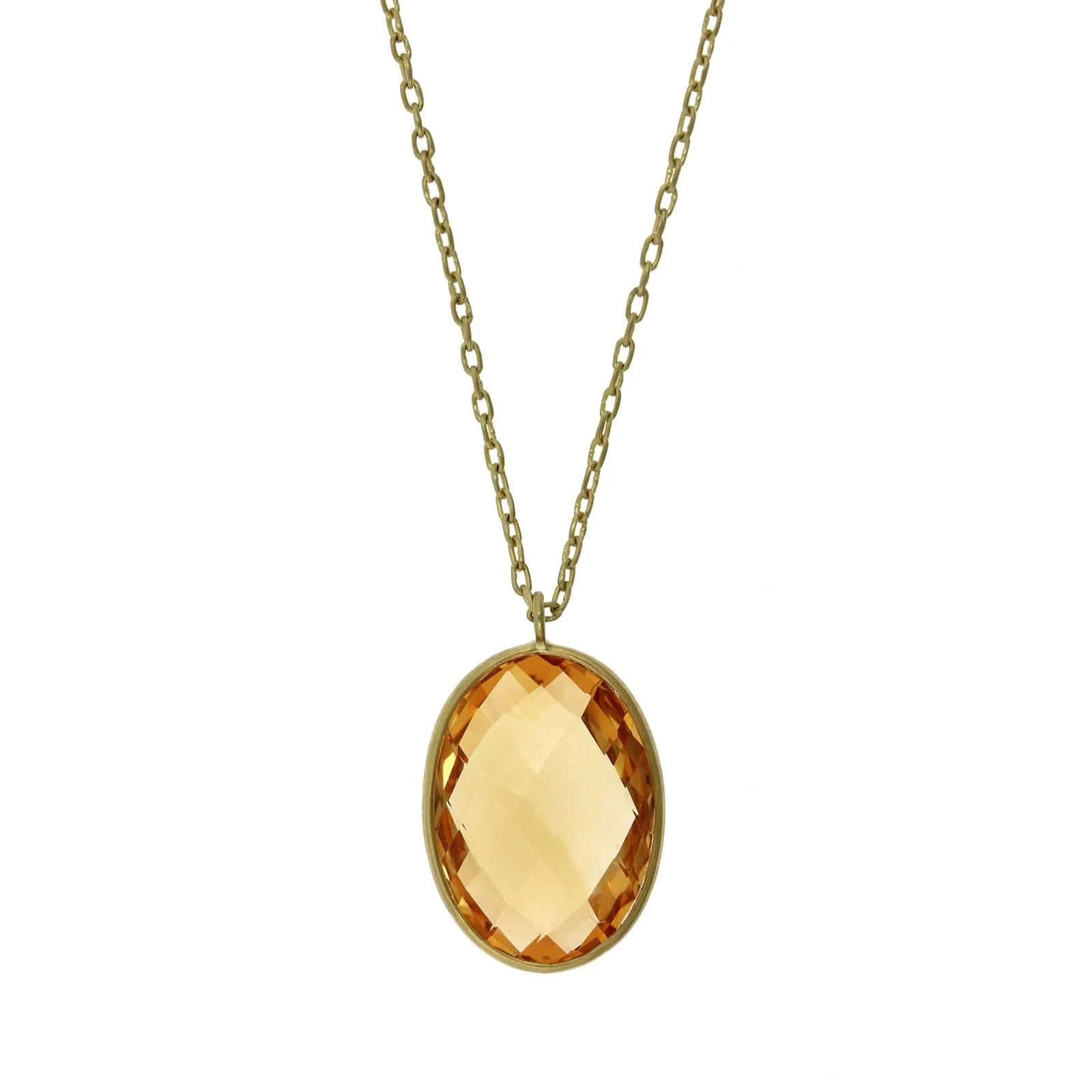 18K Yellow Gold Oval Citrine Necklace Pendant