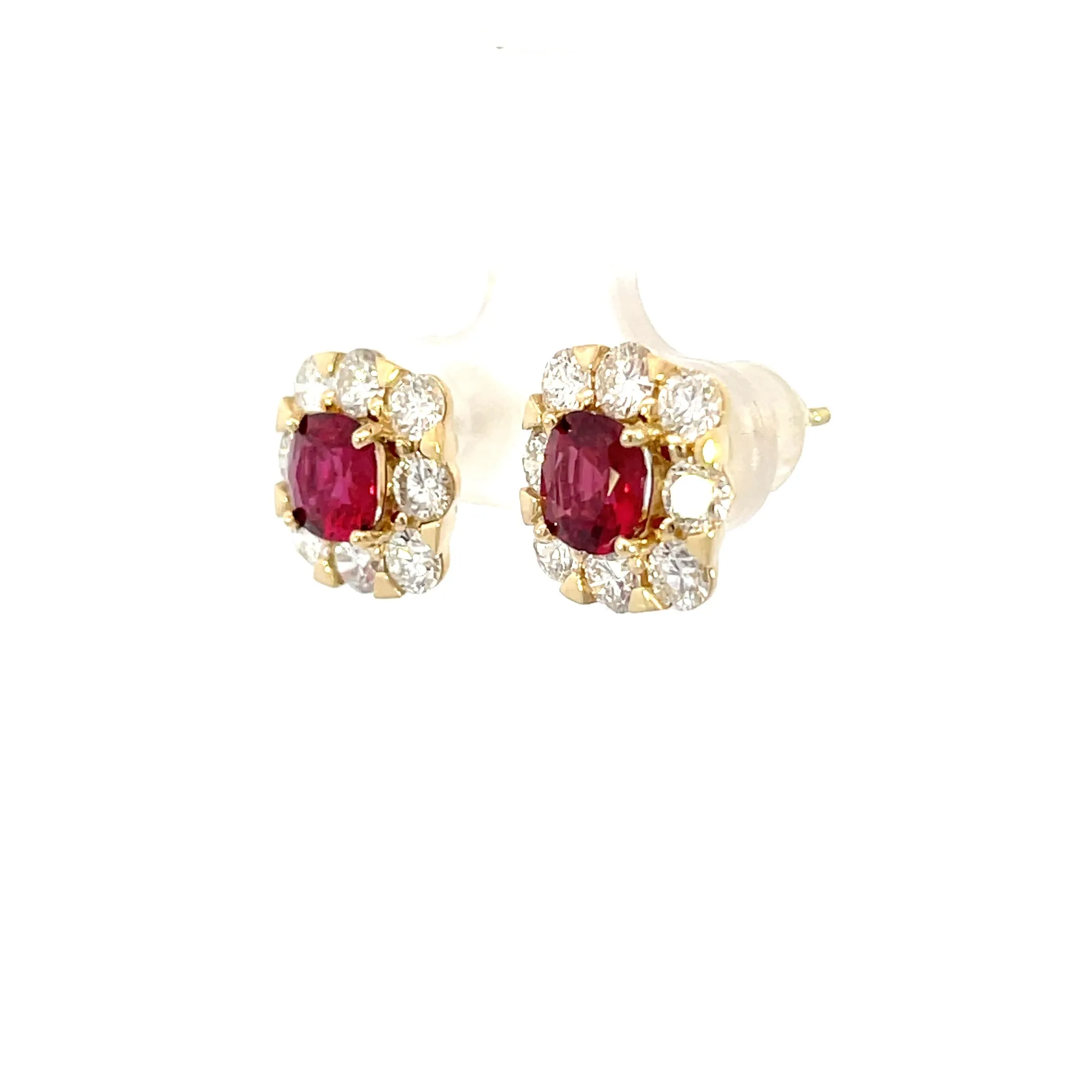 18K Yellow Gold - Ruby & Diamond Earrings - J35757