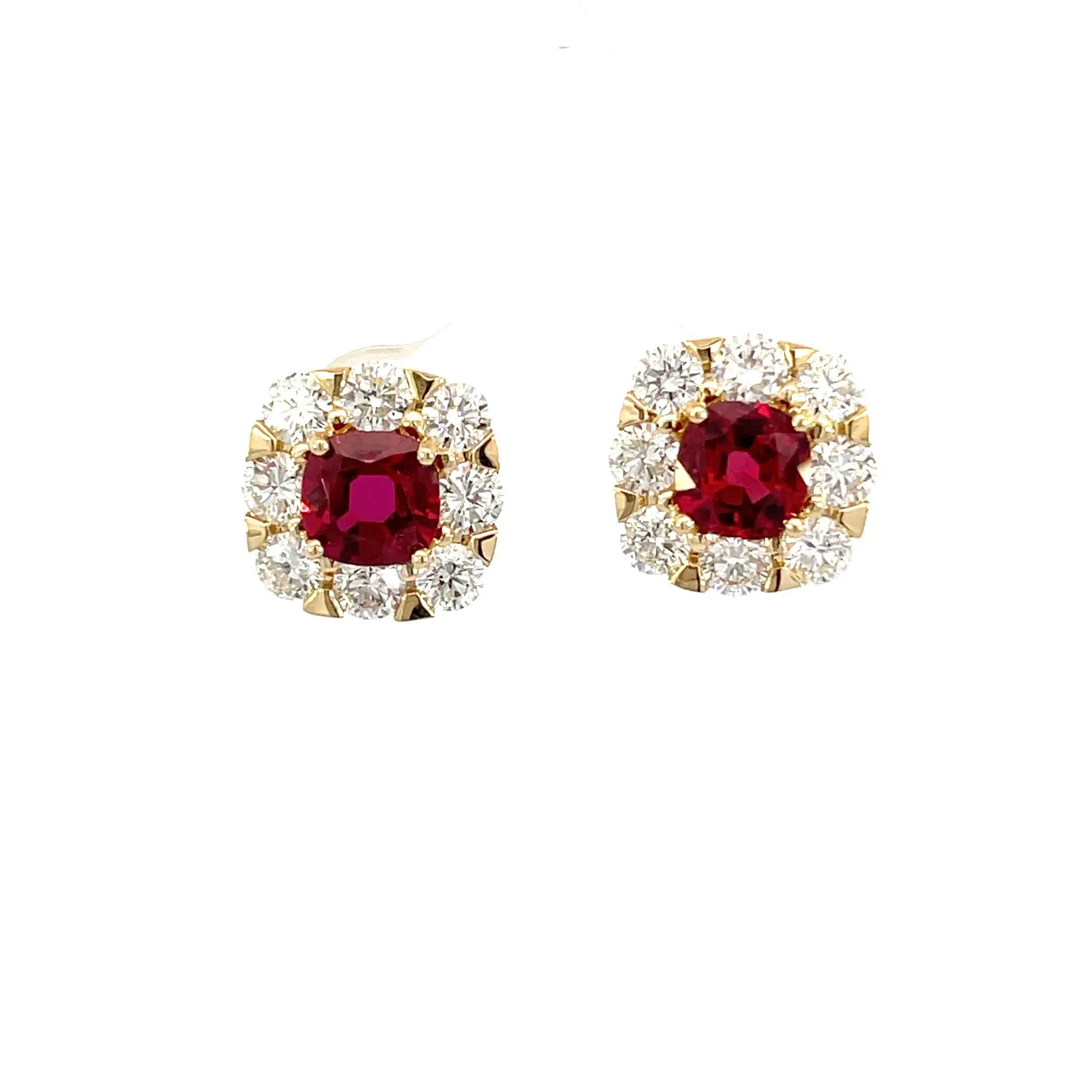 18K Yellow Gold - Ruby & Diamond Earrings - J35757