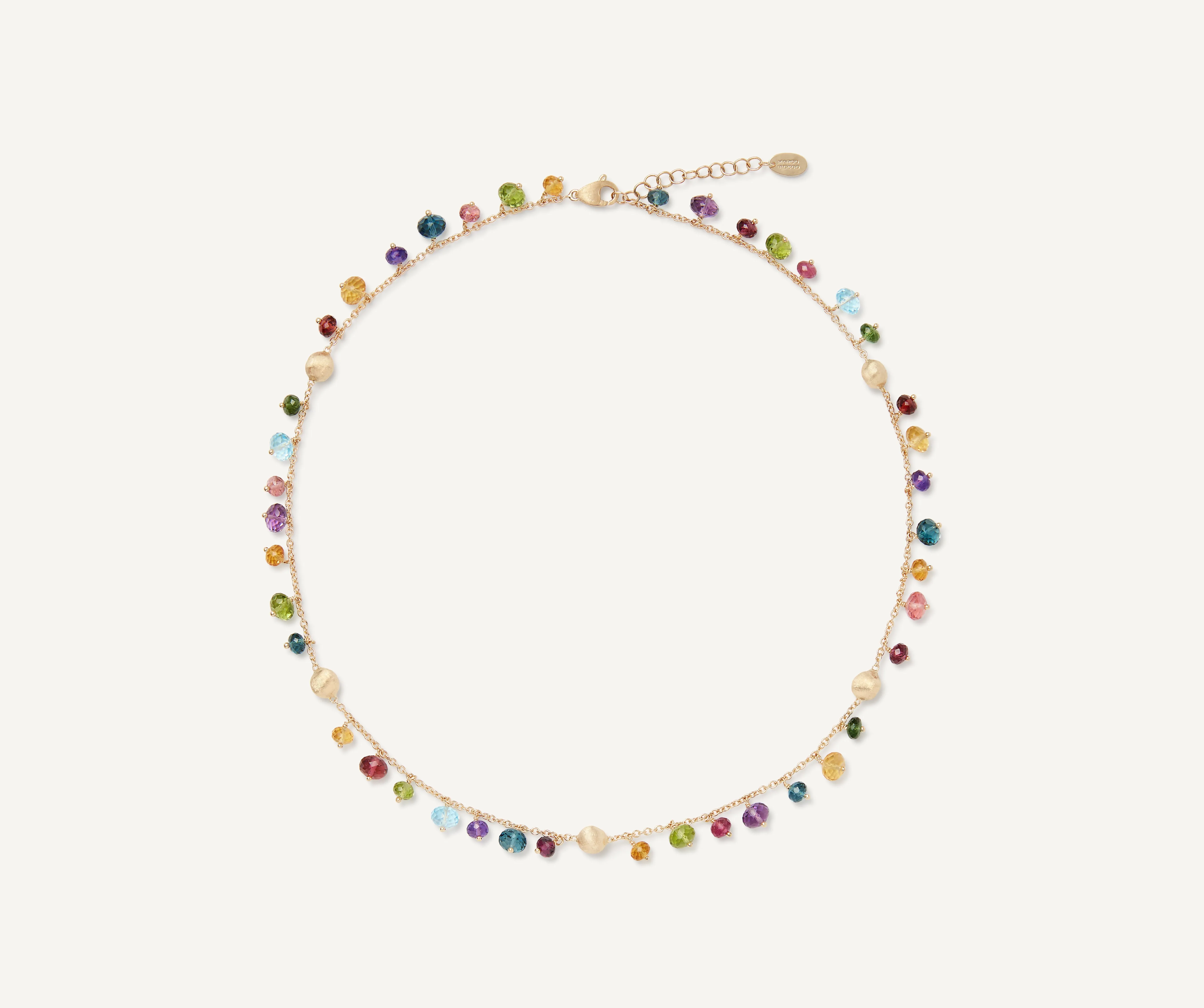 18K Yellow Gold Single-Strand Mixed Gemstone Necklace