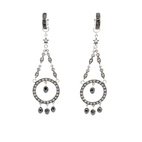 18kt White Gold Mini Hoop With Black   White Diamond Detachable Chandelier Earrings