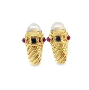 18Y David Yurman Pearl and Ruby Earrings with Omega Backs