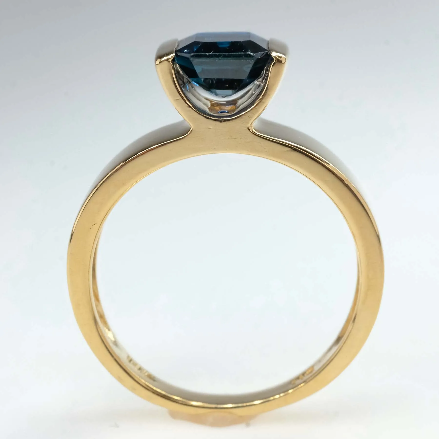 1.95ct Bar-Set Emerald Cut Blue Sapphire Solitaire Ring in 14K Yellow Gold