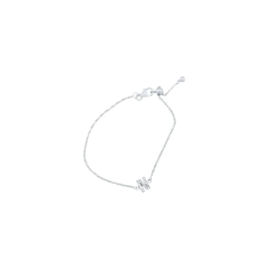 19cm Initial N Bracelet with Cubic Zirconia in Sterling Silver