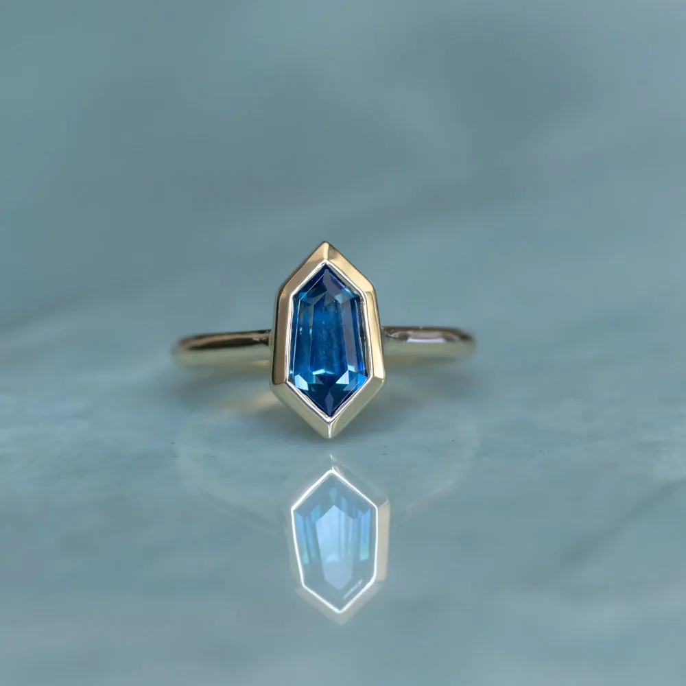 2.05ct Untreated Madagascar Sapphire Elongated Shield Contemporary Bezel Set Ring in 14k Yellow Gold