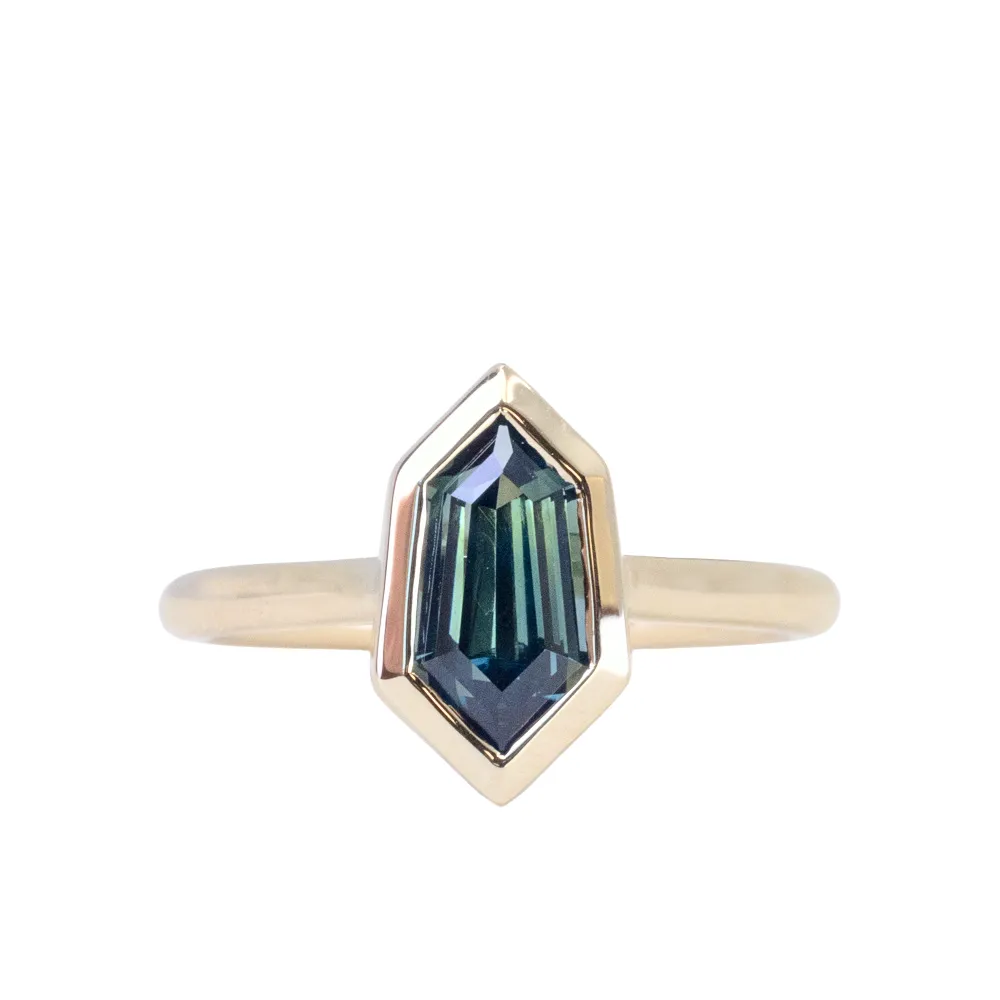 2.05ct Untreated Madagascar Sapphire Elongated Shield Contemporary Bezel Set Ring in 14k Yellow Gold