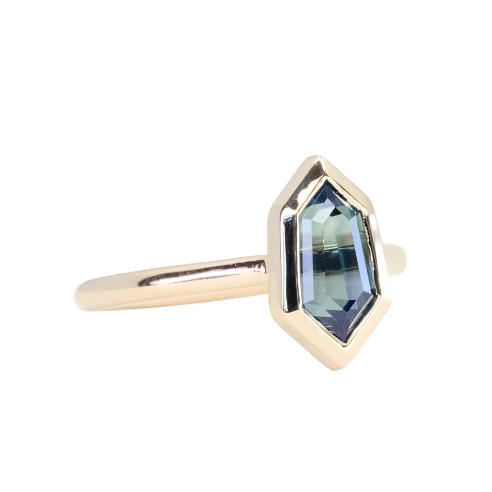 2.05ct Untreated Madagascar Sapphire Elongated Shield Contemporary Bezel Set Ring in 14k Yellow Gold