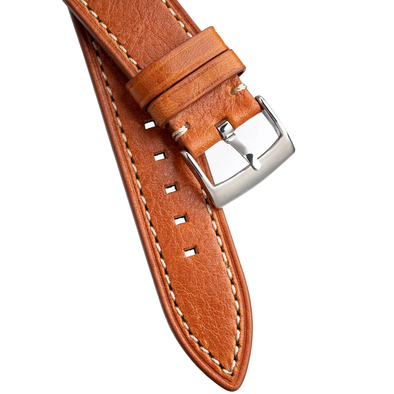 20mm 22mm Quick Release Handmade Leather Watch Strap - Orange Full Stitch