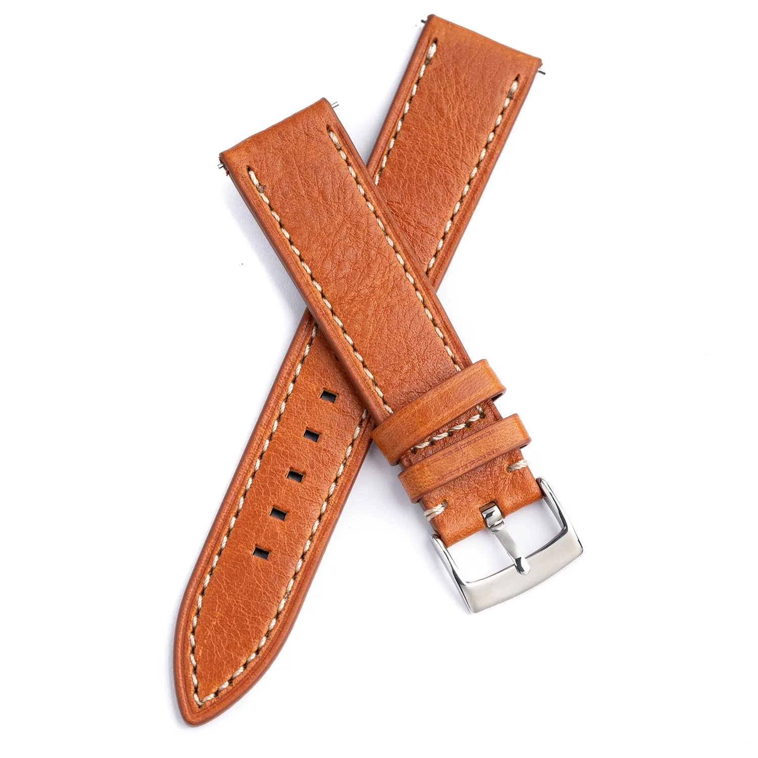 20mm 22mm Quick Release Handmade Leather Watch Strap - Orange Full Stitch