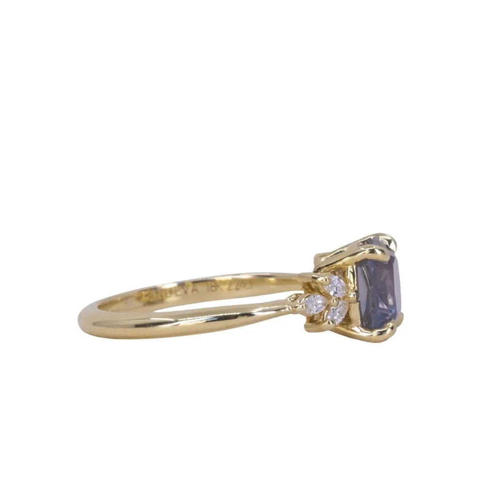 2.24ct Untreated Montana Sapphire Cushion Cut Marquise Diamond Cluster Ring in 18k Yellow Gold