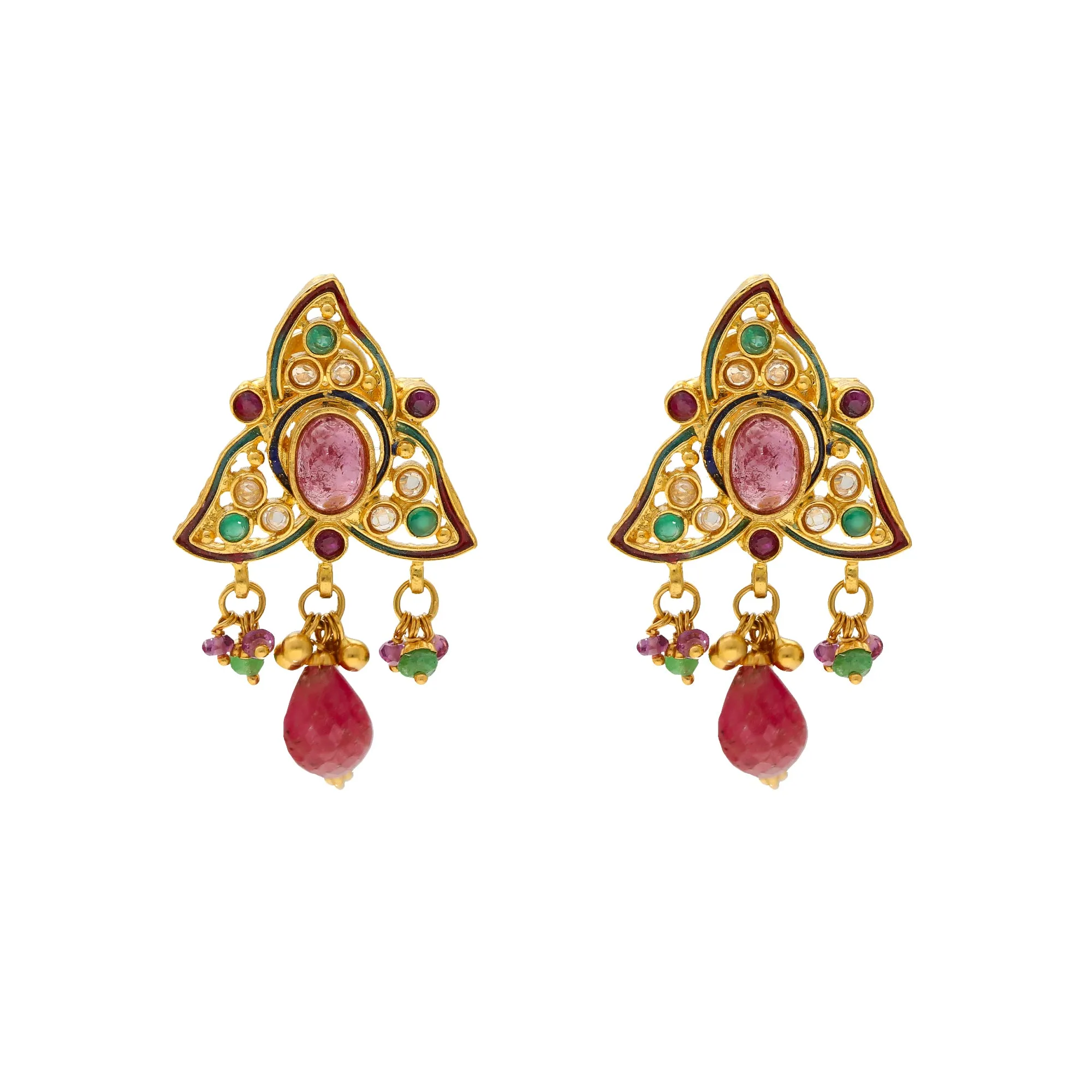 22K Yellow Gold Ruby Earrings (14.1gm)