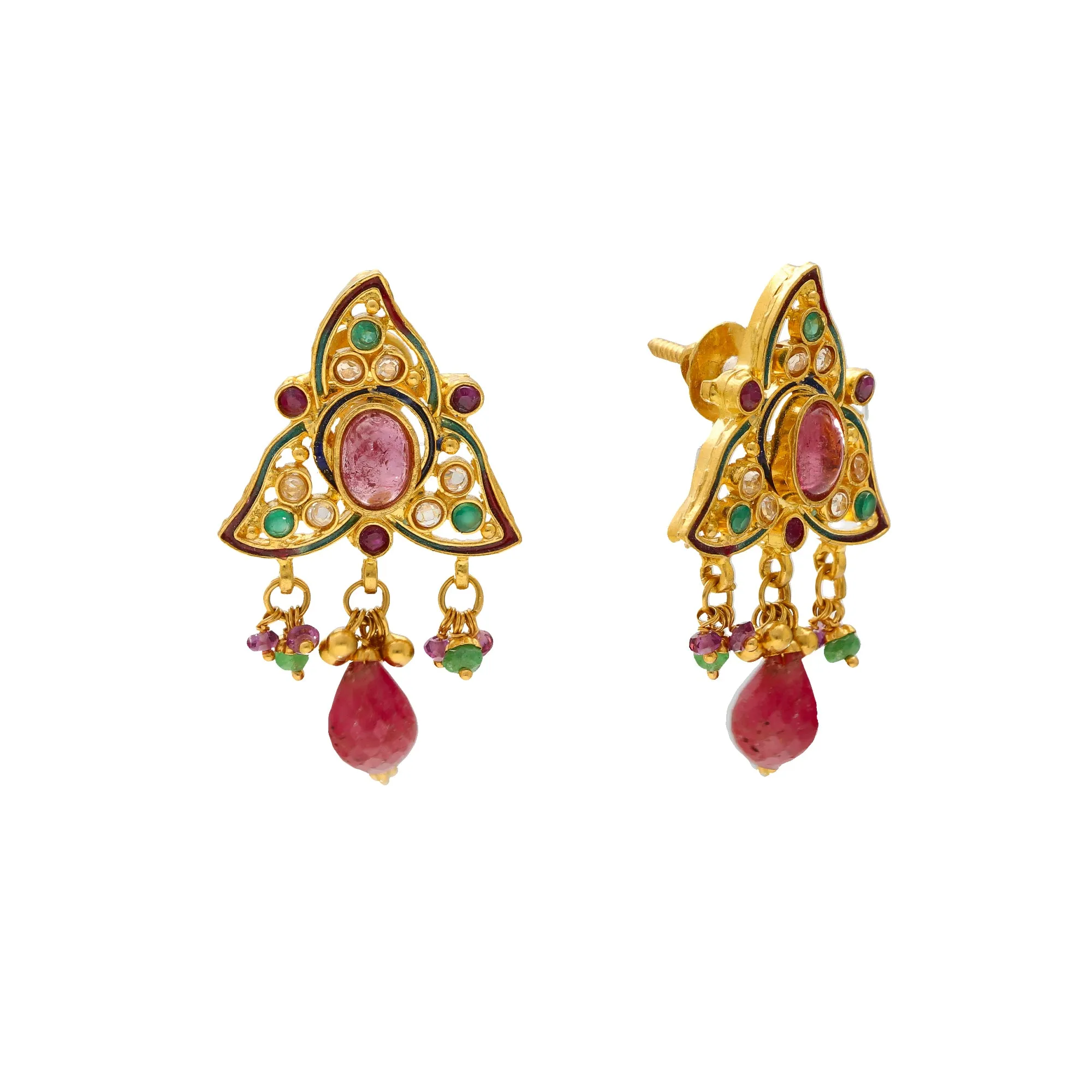 22K Yellow Gold Ruby Earrings (14.1gm)