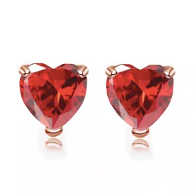 24k Rose Gold Plate 1/2 Carat Heart Created Ruby Stud Earrings Gold Plated