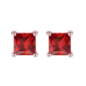 24k Rose Gold Plated 2 Cttw Ruby Princess Cut Stud Earrings