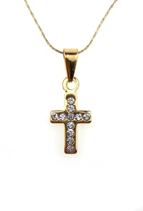 24K Yellow Gold 2 ct Created Diamond Cross Stud Necklace Plated 18 inch