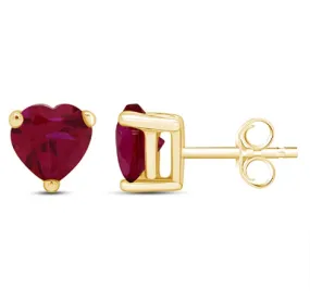 24k Yellow Gold Plated 2 Cttw Created Ruby CZ Heart Stud Earrings