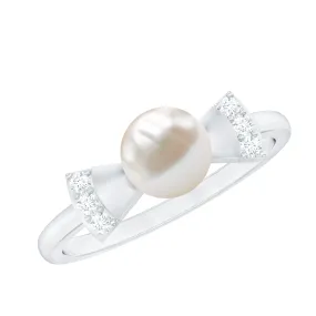 2.50 CT Freshwater Pearl Solitaire Bow Ring with Diamond