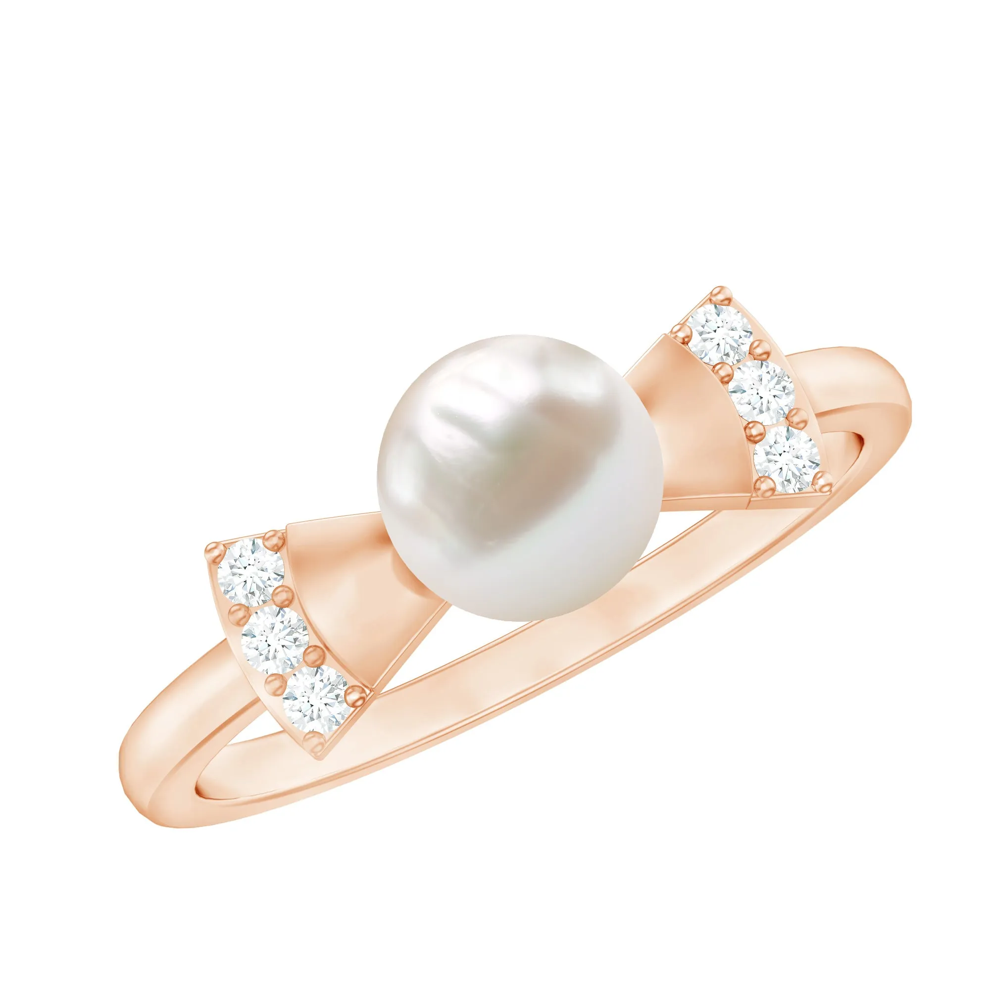 2.50 CT Freshwater Pearl Solitaire Bow Ring with Diamond