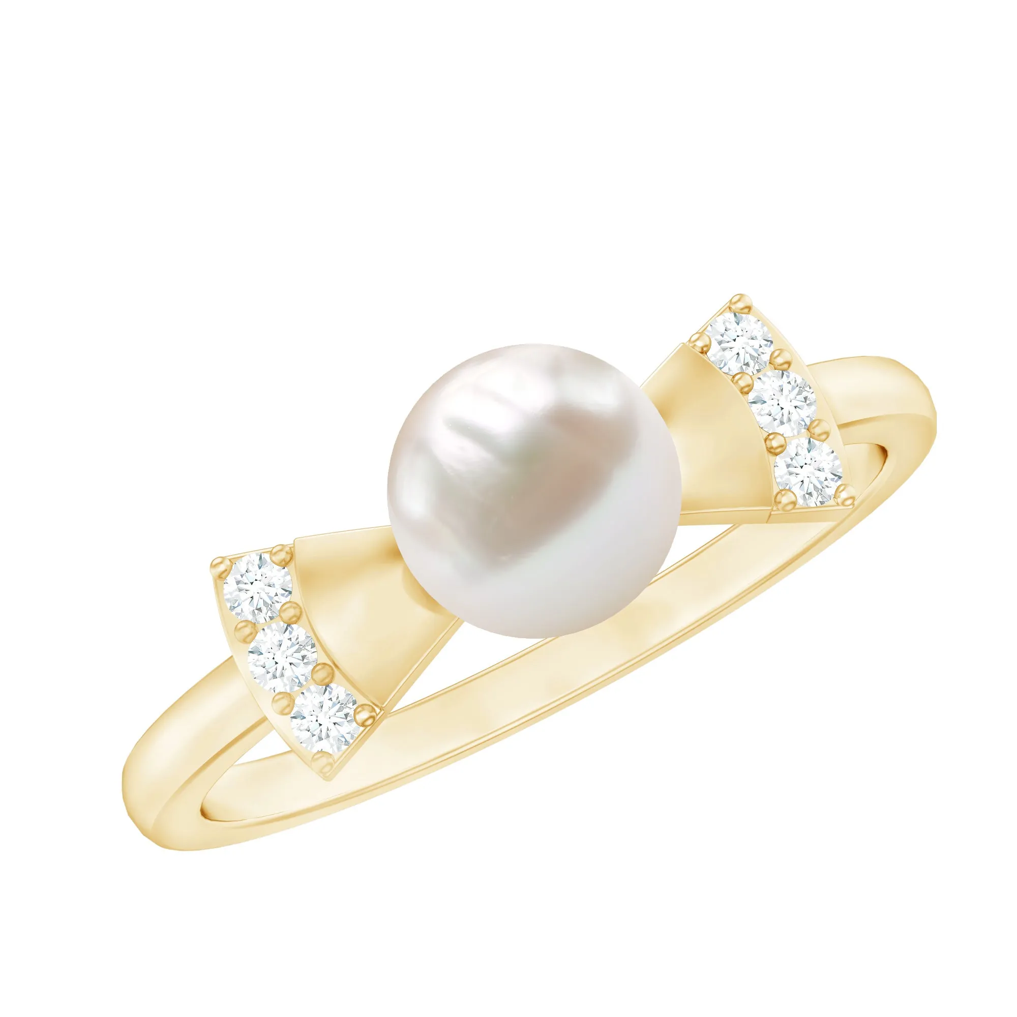 2.50 CT Freshwater Pearl Solitaire Bow Ring with Diamond