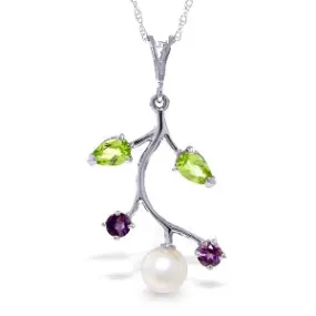 2.7 Carat 14K Solid White Gold Necklace Amethyst, Peridot Pearl