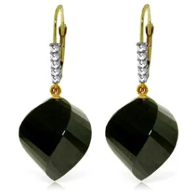 31.15 Carat 14K Solid Yellow Gold Earrings Diamond Briolette Black Spinel