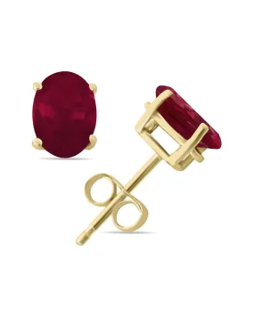 4 Carat All-Natural Genuine 9X7Mm, Oval Ruby Earrings Set In 14K Yellow Gold