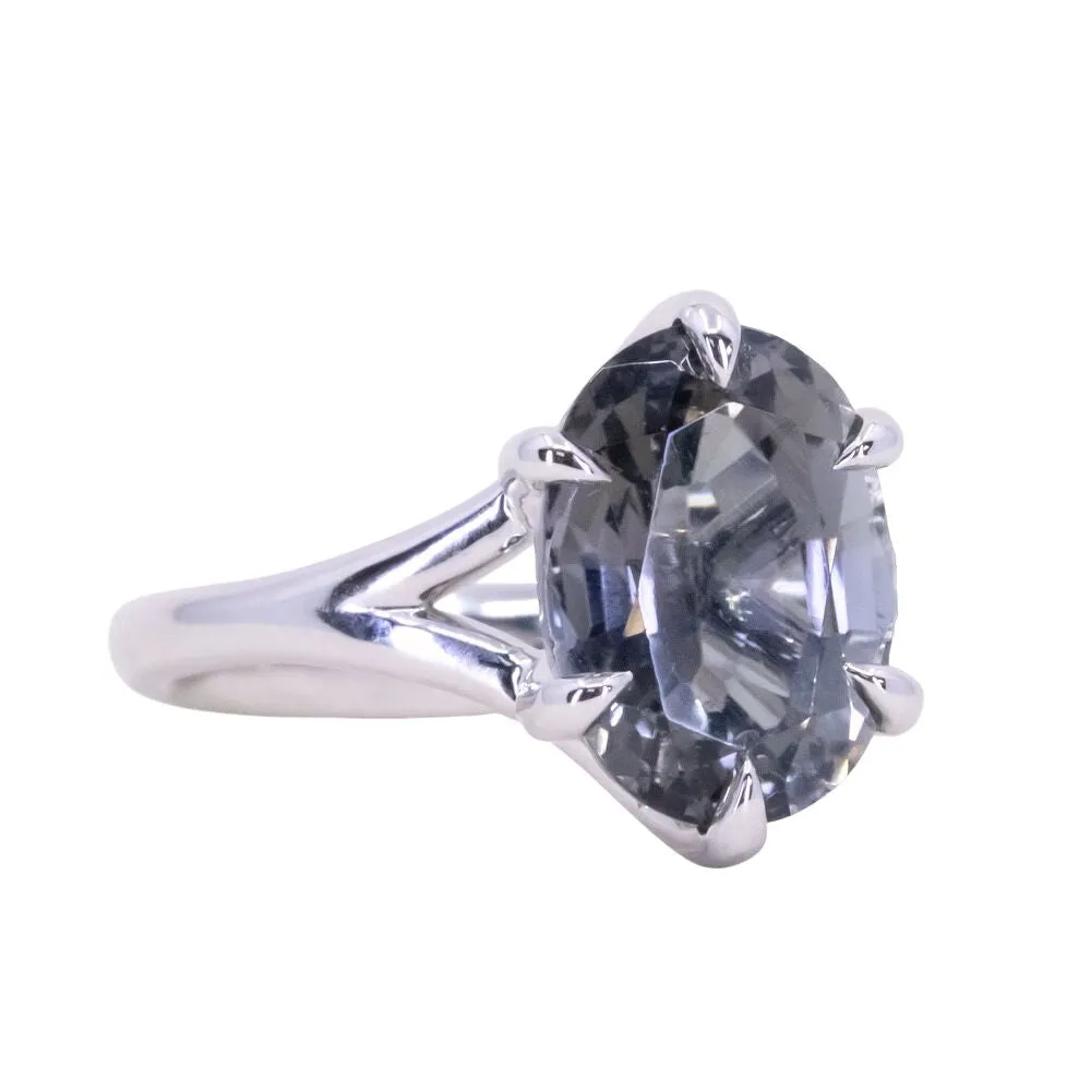 4.02ct Smoky Grey Tourmaline Oval Six Prong Split Shank Solitaire in 14k White Gold