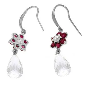 5.51 Carat 14K Solid White Gold Hook Earrings Diamond, Ruby White Topaz