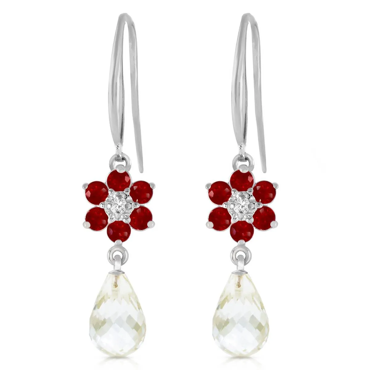 5.51 Carat 14K Solid White Gold Hook Earrings Diamond, Ruby White Topaz