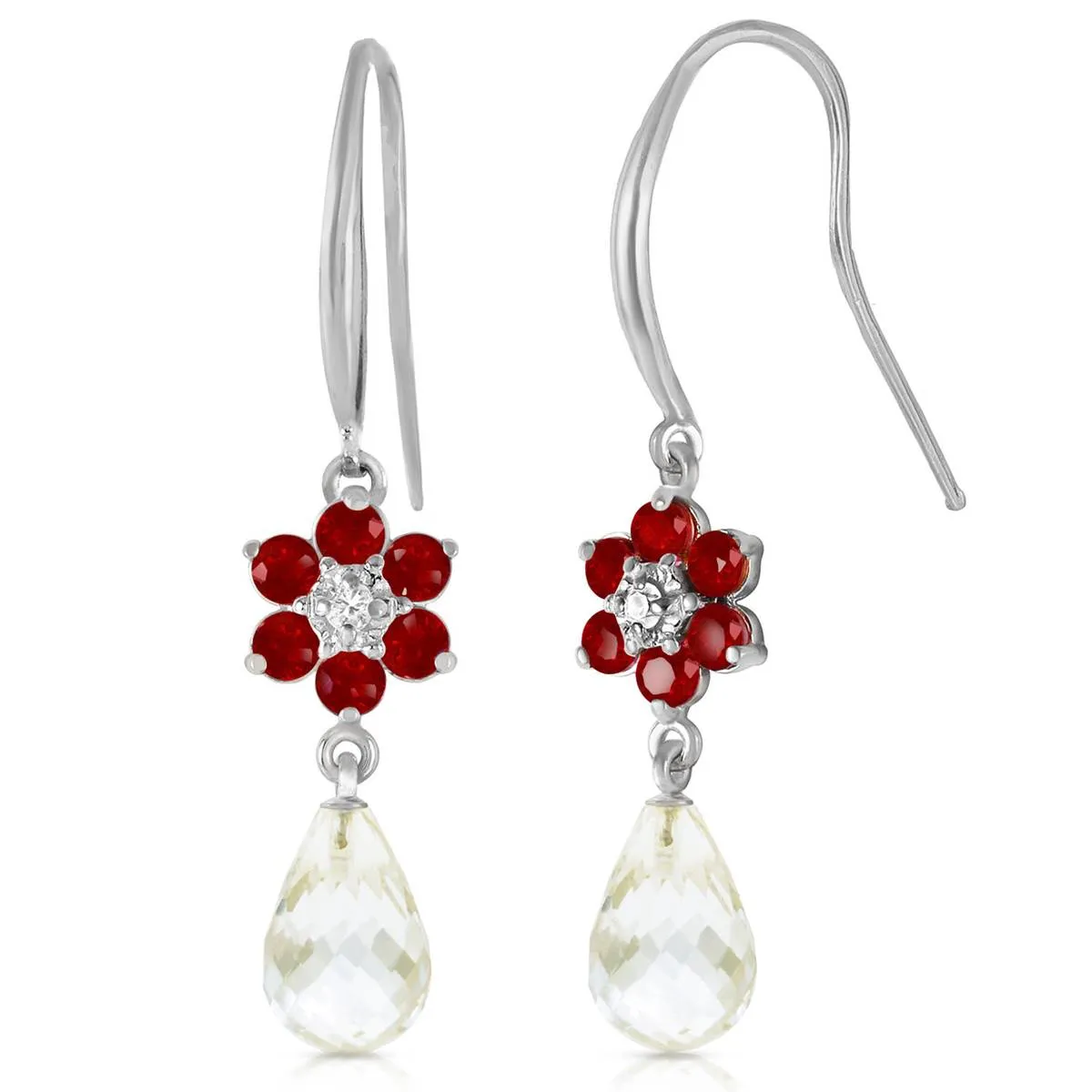 5.51 Carat 14K Solid White Gold Hook Earrings Diamond, Ruby White Topaz