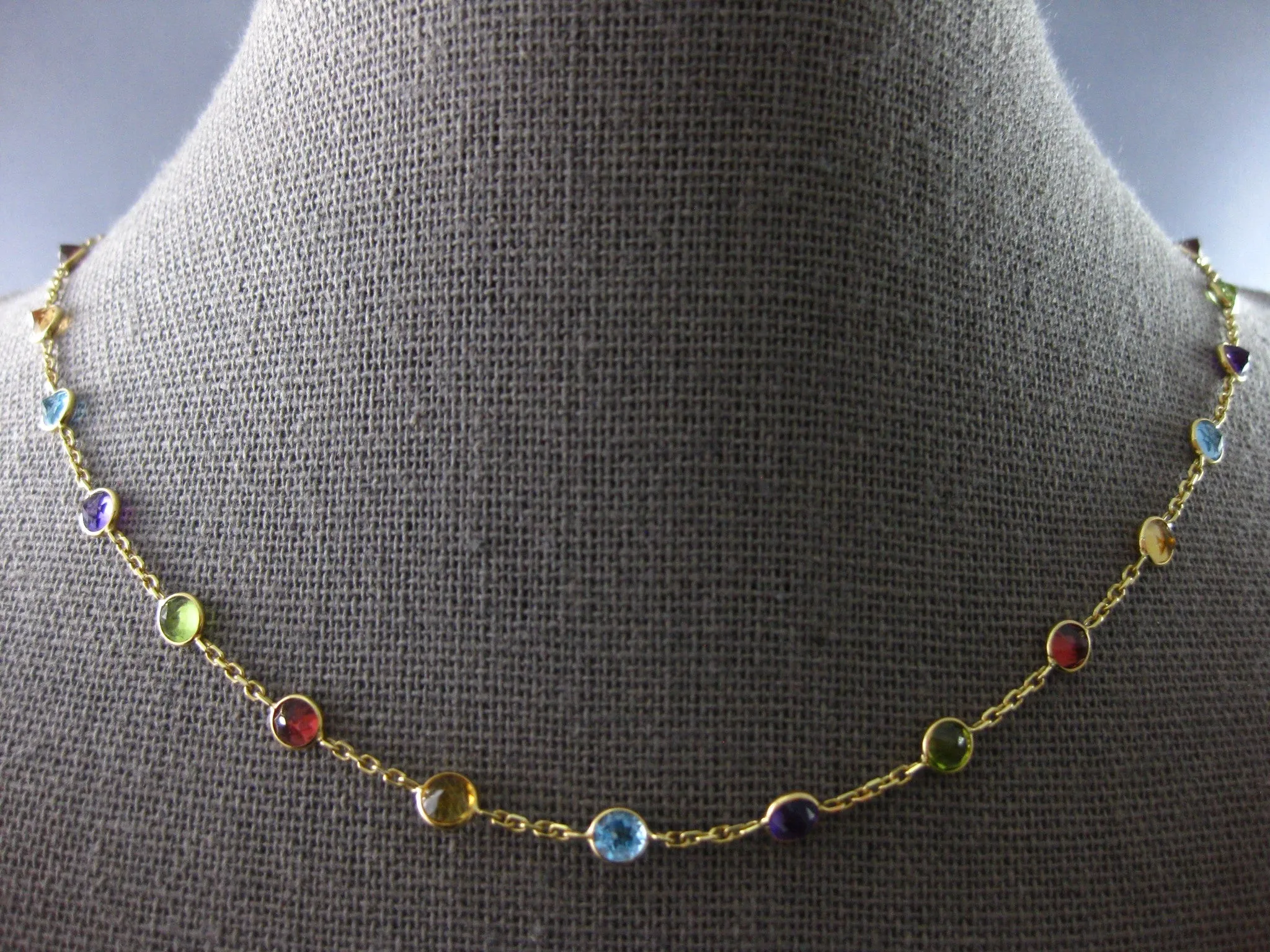 7.36CT AAA MULTI COLOR GEM 14KT YELLOW GOLD 3D BY THE YARD LOVE NECKLACE #27915