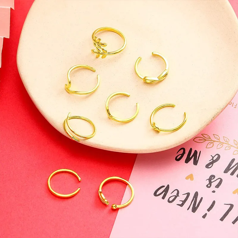 8 Pieces Arrow Knot Wave Adjustable Open Rings Set