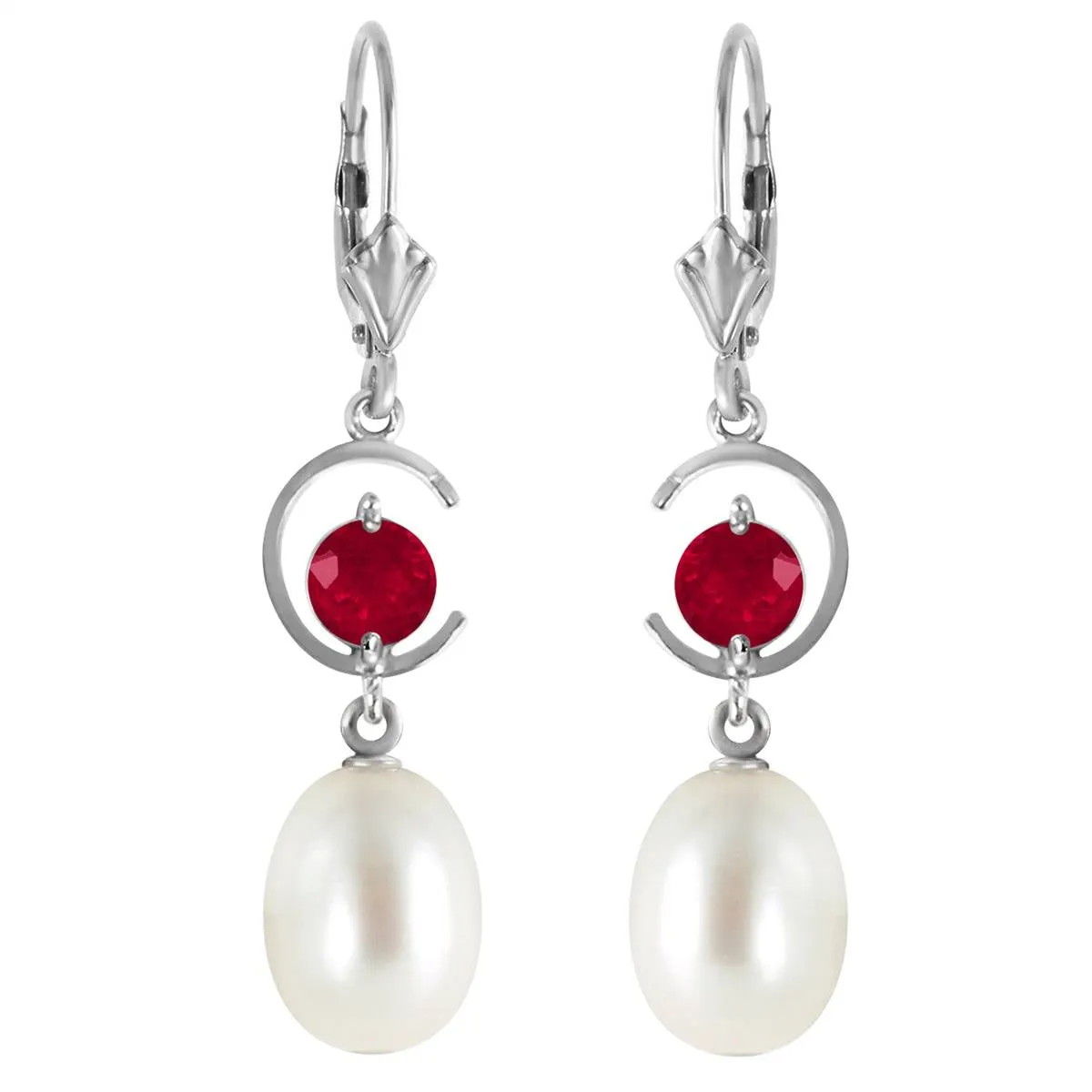 9 Carat 14K Solid White Gold Born To Just Be Ruby Pearl Earrings