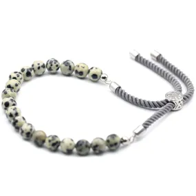 925 Silver Plated Dalmatian Jasper Charcoal String Bracelet | Adjustable Fashion Jewelry