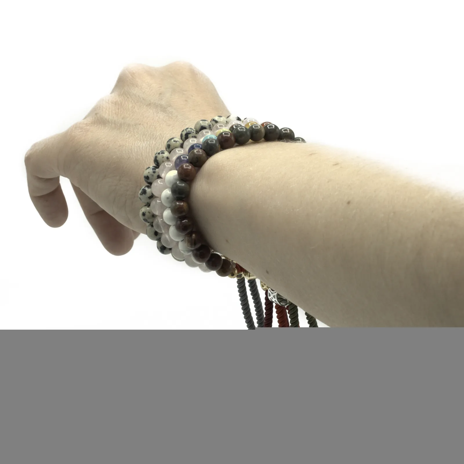 925 Silver Plated Dalmatian Jasper Charcoal String Bracelet | Adjustable Fashion Jewelry