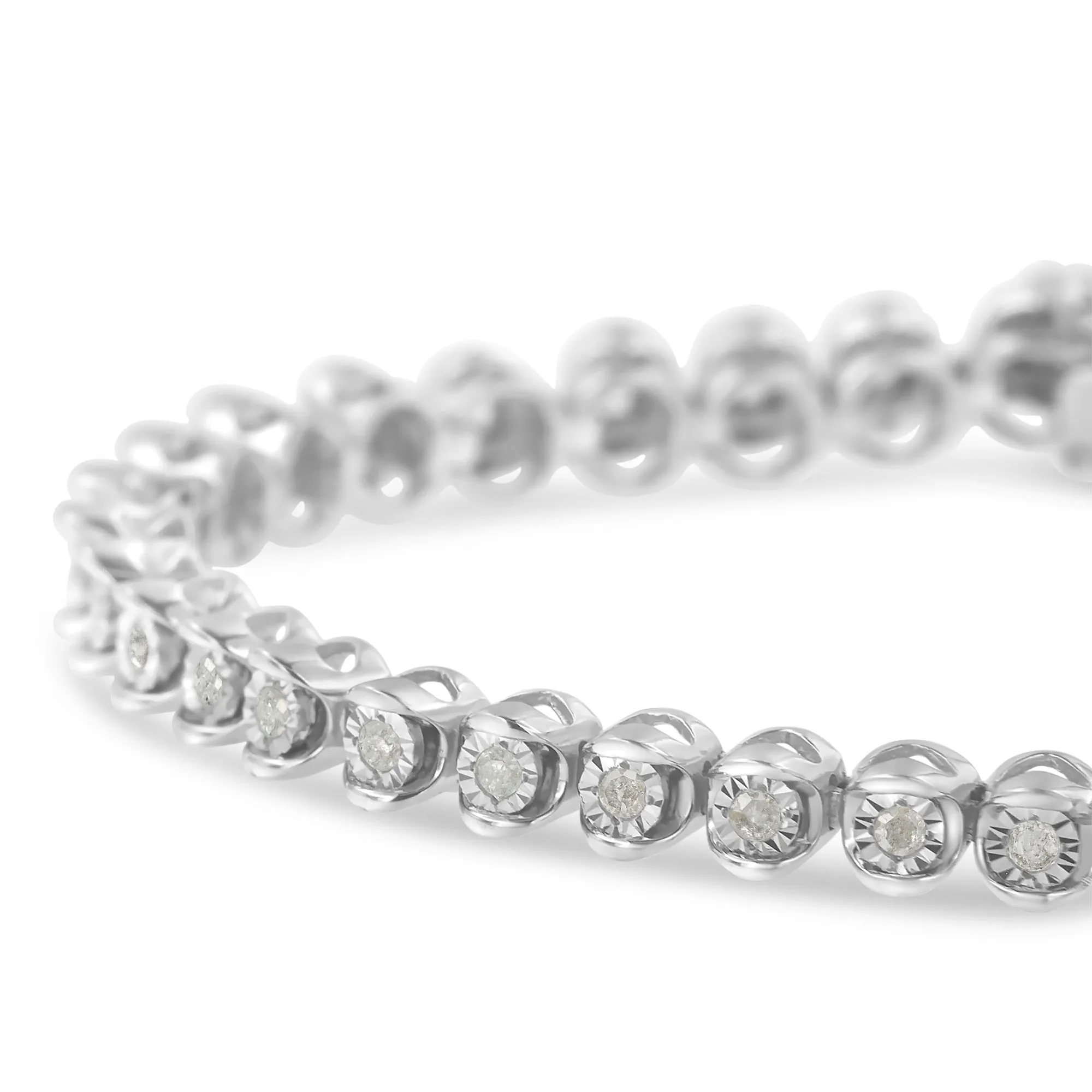 .925 Sterling Silver 1.0 Cttw Diamond Miracle-Set 7" Link Bracelet