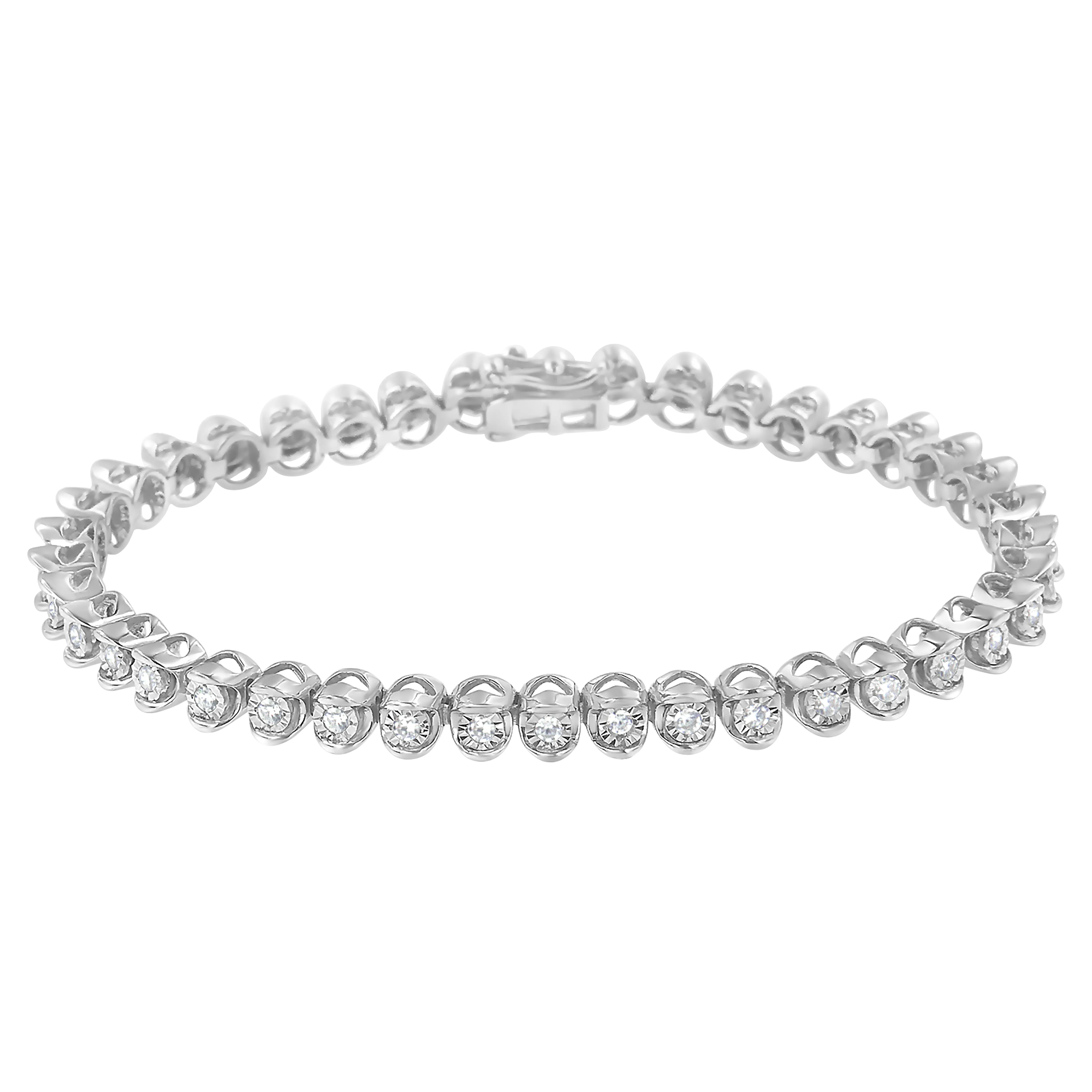 .925 Sterling Silver 1.0 Cttw Diamond Miracle-Set 7" Link Bracelet