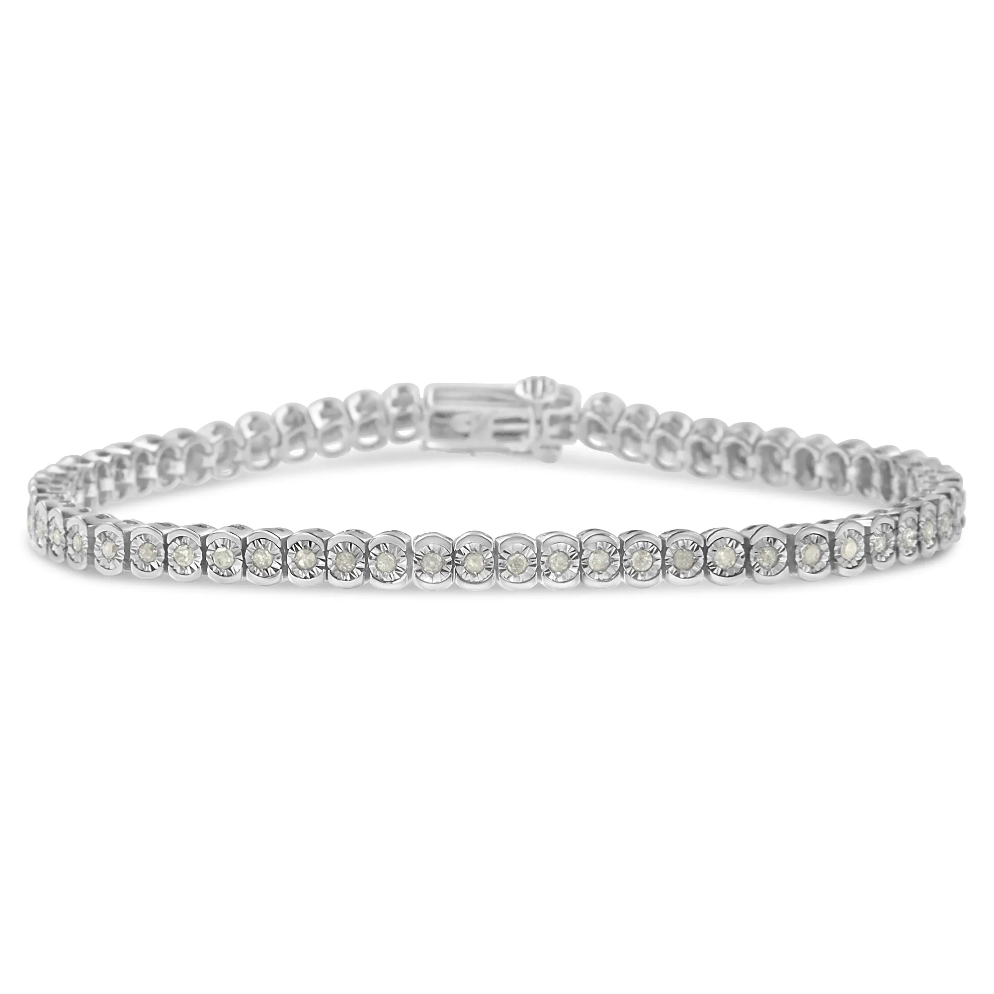 .925 Sterling Silver 1.0 Cttw Diamond Miracle-Set Cut-Circle 7" Tennis Bracelet