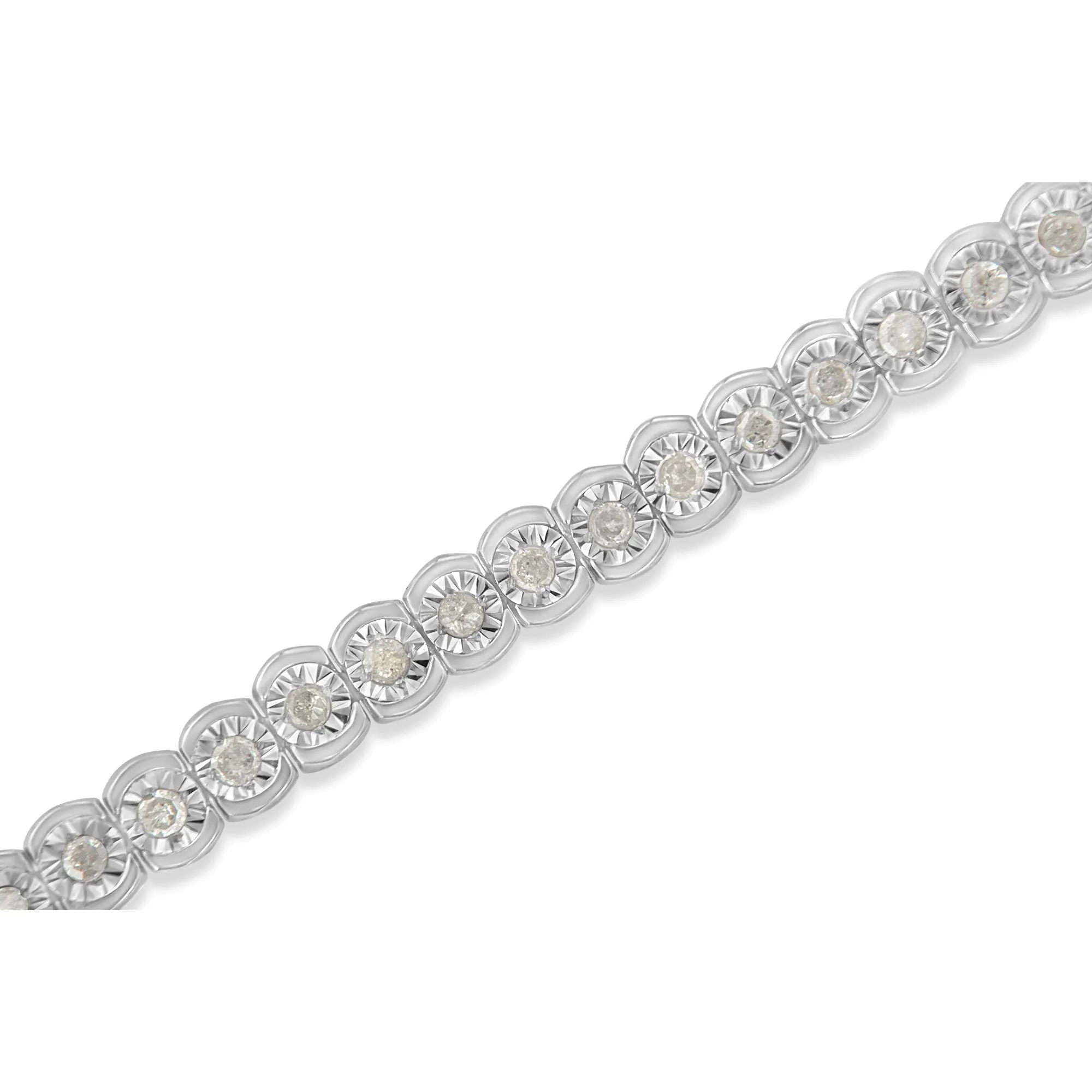 .925 Sterling Silver 1.0 Cttw Diamond Miracle-Set Cut-Circle 7" Tennis Bracelet