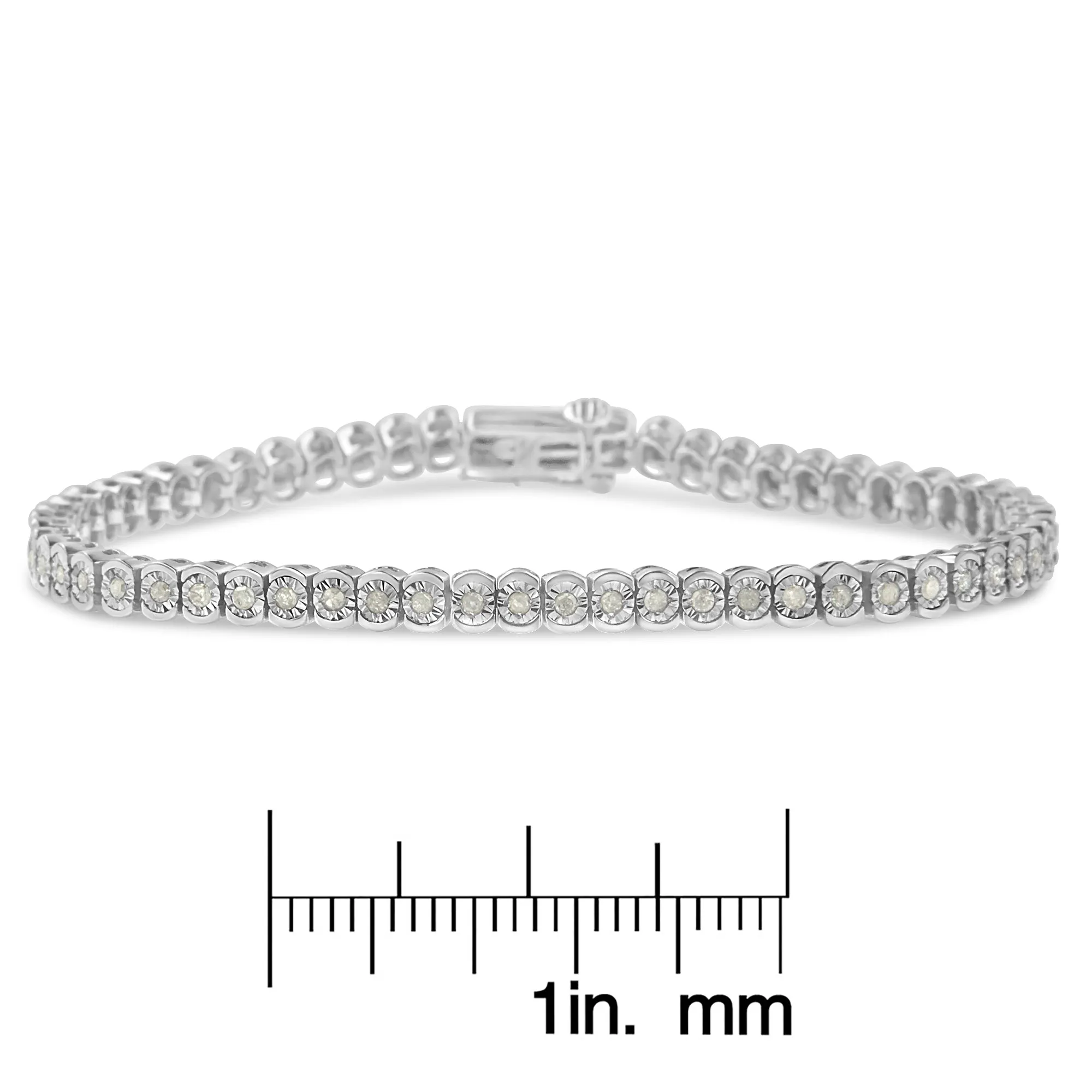 .925 Sterling Silver 1.0 Cttw Diamond Miracle-Set Cut-Circle 7" Tennis Bracelet