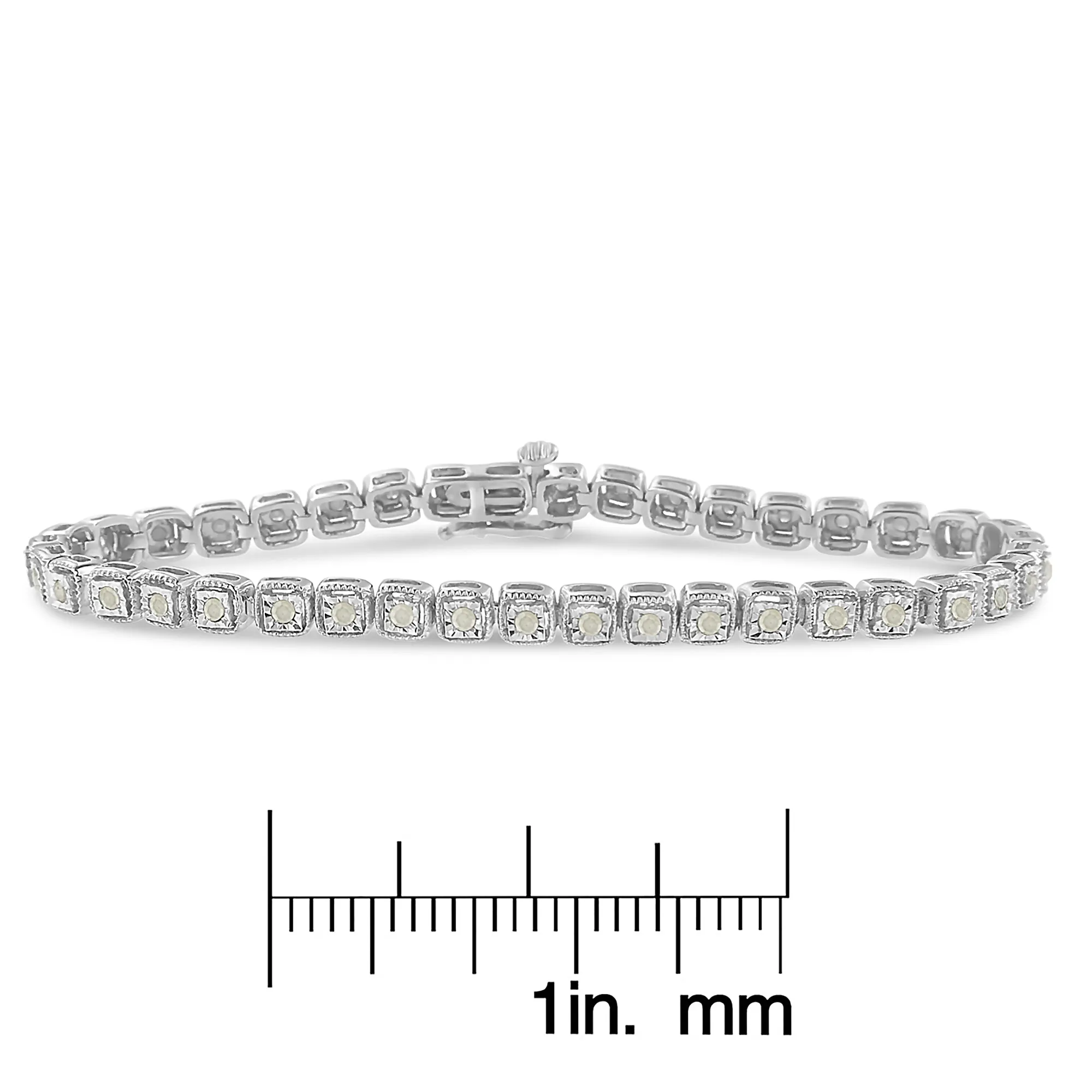 .925 Sterling Silver 1.0 Cttw Diamond Miracle-Set Square Milgrain 7" Link Tennis Bracelet