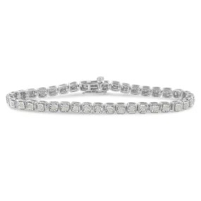 .925 Sterling Silver 1.0 Cttw Diamond Miracle-Set Square Milgrain 7" Link Tennis Bracelet