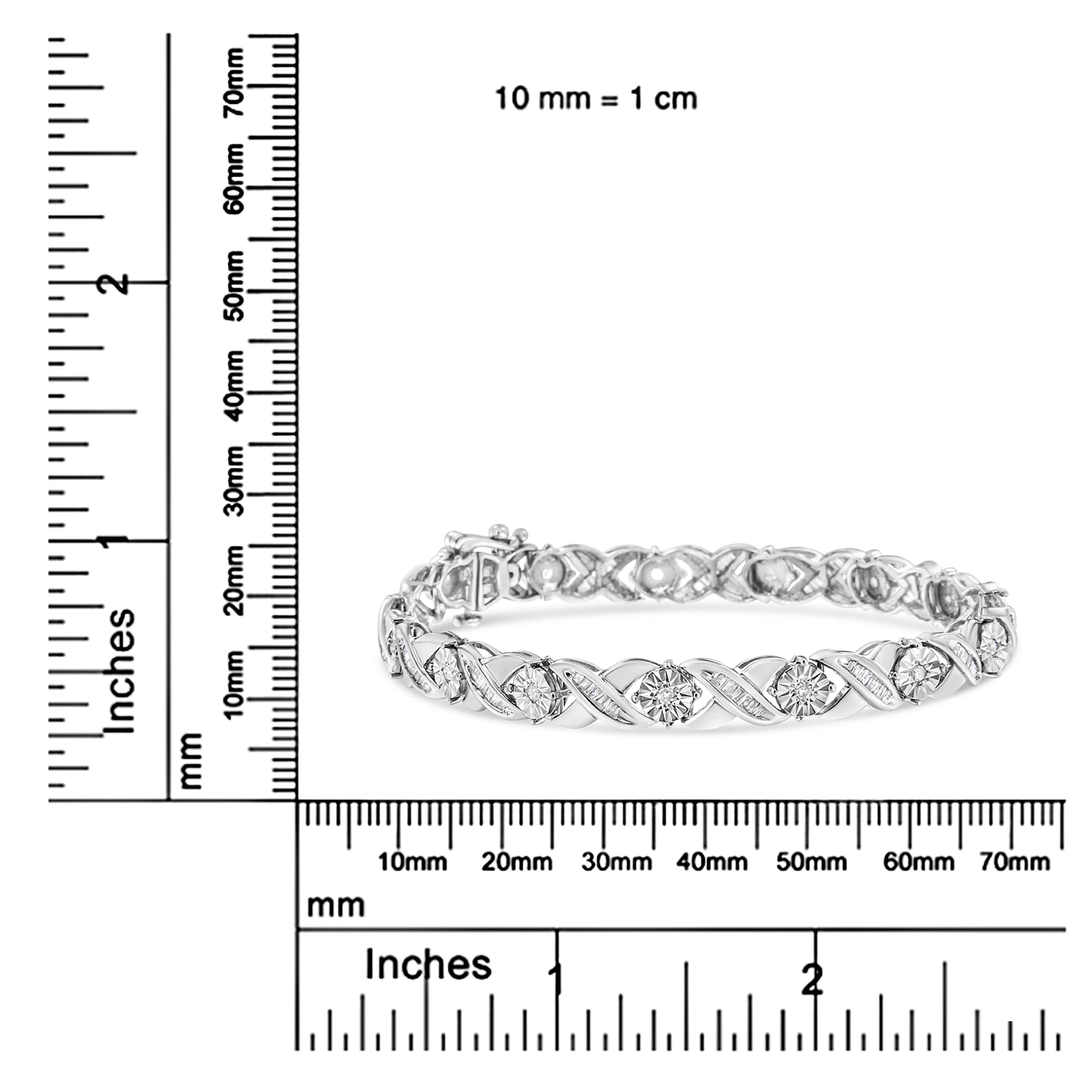 .925 Sterling Silver 1.0 Cttw Round-Brilliant and Baguette Cut Diamond Miracle-Set X-Link 7" Tennis Bracelet