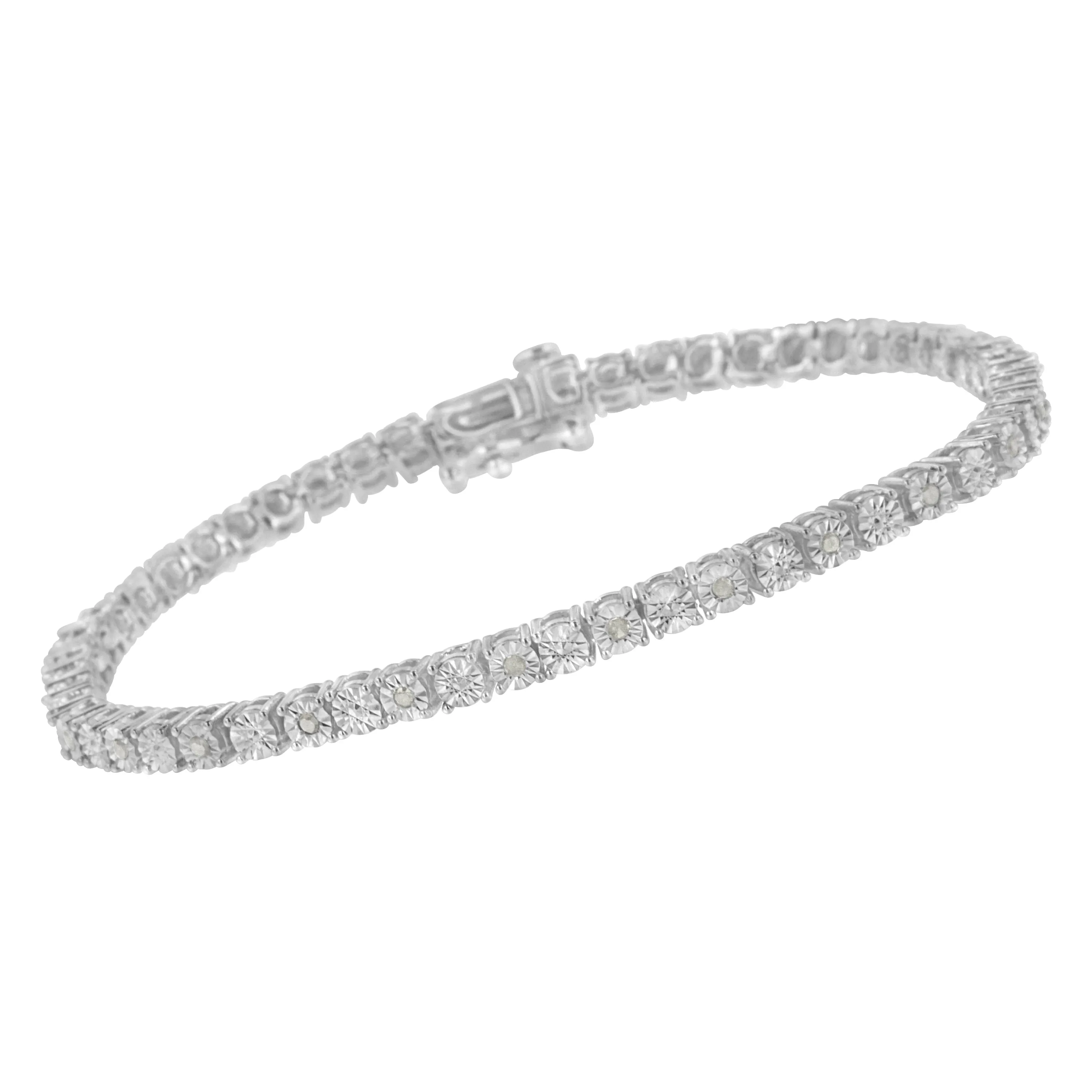 .925 Sterling Silver 1/4 Cttw Diamond Illusion-Set Miracle Plate Tennis Bracelet