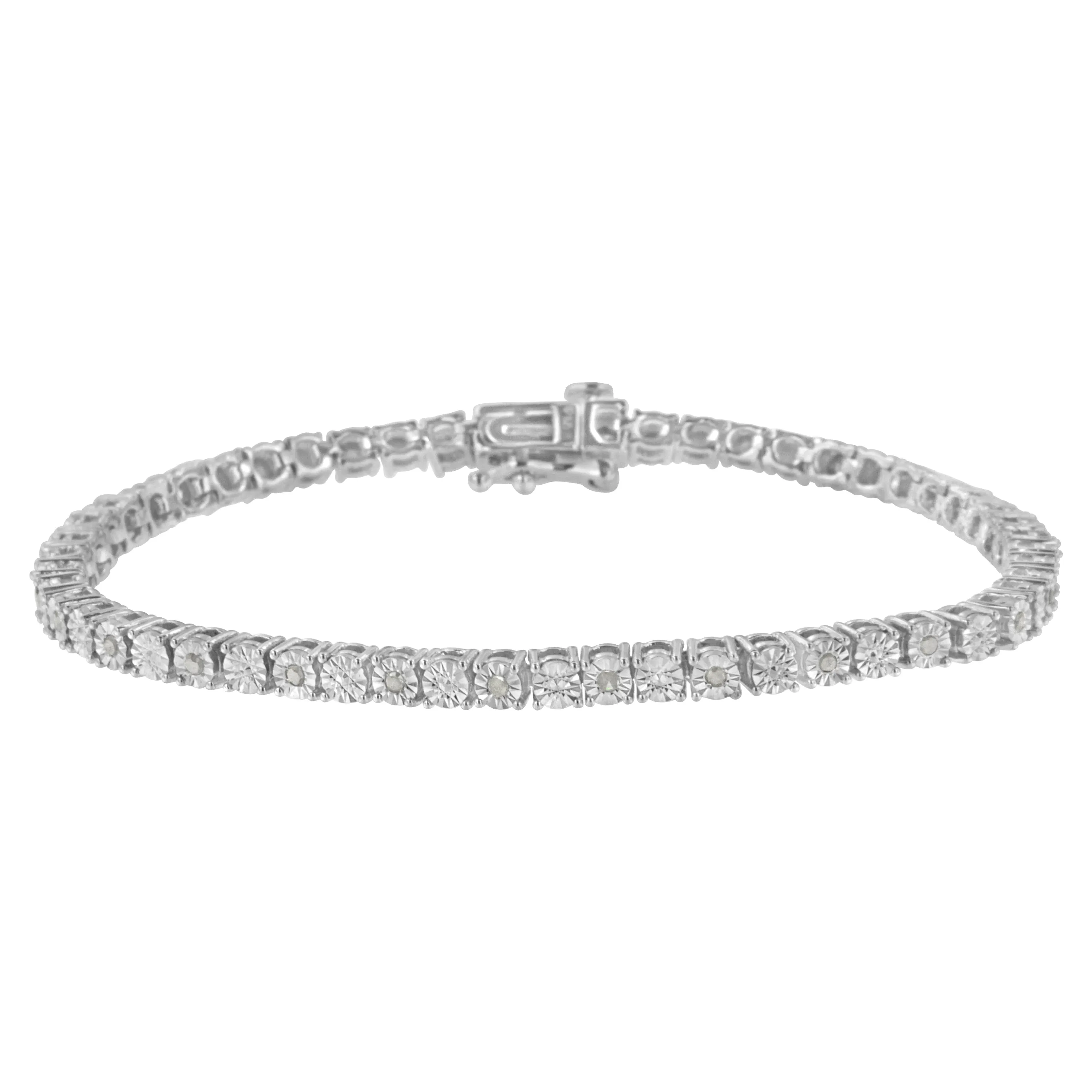 .925 Sterling Silver 1/4 Cttw Diamond Illusion-Set Miracle Plate Tennis Bracelet