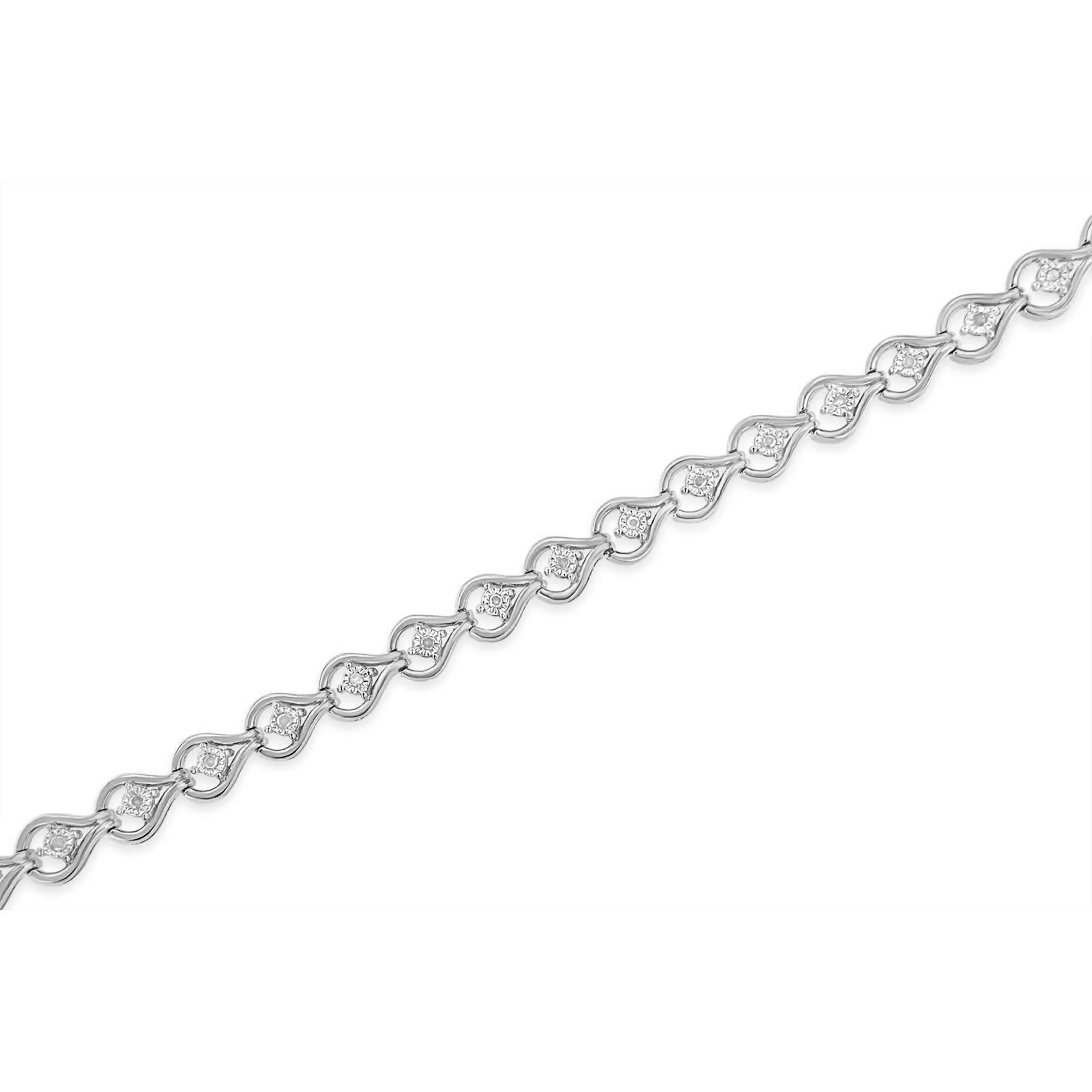 .925 Sterling Silver 1/4 Cttw Diamond Miracle-Set Teardrop Shaped 7” Link Bracelet